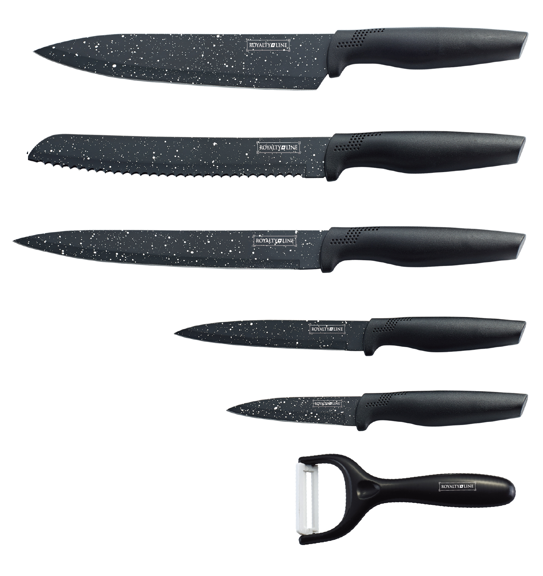 Set 7 Coltelli Colorati da Cucina Multiuso Royalty Line con Pelapatate
