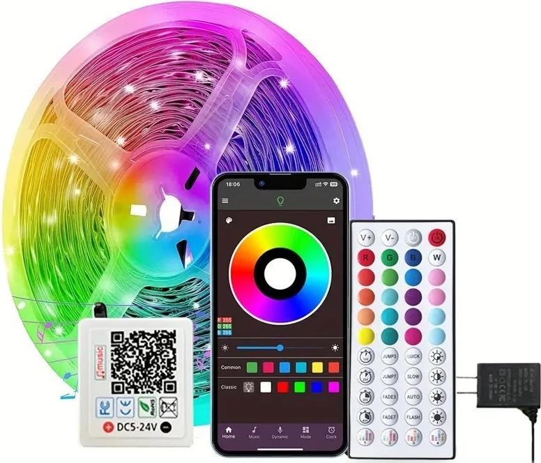 Mmgoqqt 15 m 360RGB 5050 SMD Smart Bluetooth LED-Streifenlicht - Mit Fernbedienung + App, Synchronisierung mit Musikrhythmus/Funktionen Kau-LA-25123-54