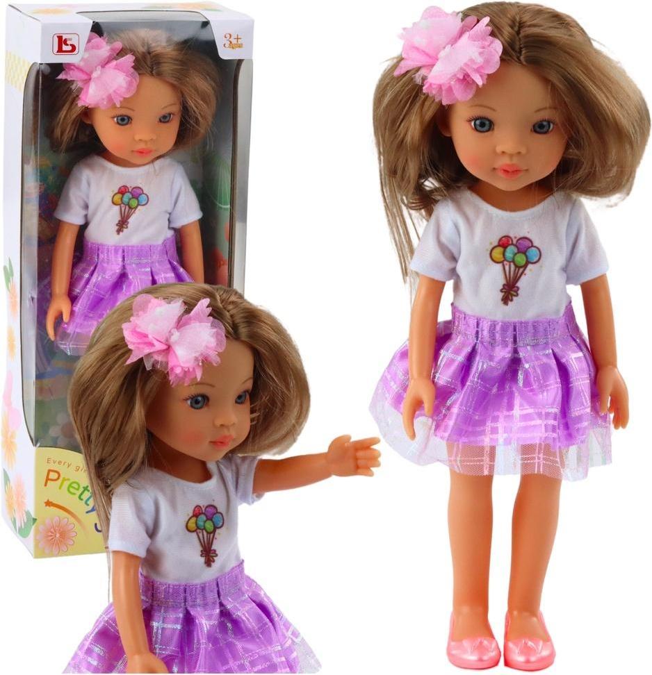 Lean Toys Puppe Im Lila Kleid Lange Braune Haarspange Blume