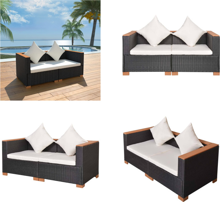 vidaXL Záhradná pohovka z polyratanu čierna - Záhradný nábytok - Záhradné nábytkové zostavy - Záhradná pohovka - Záhradné pohovky