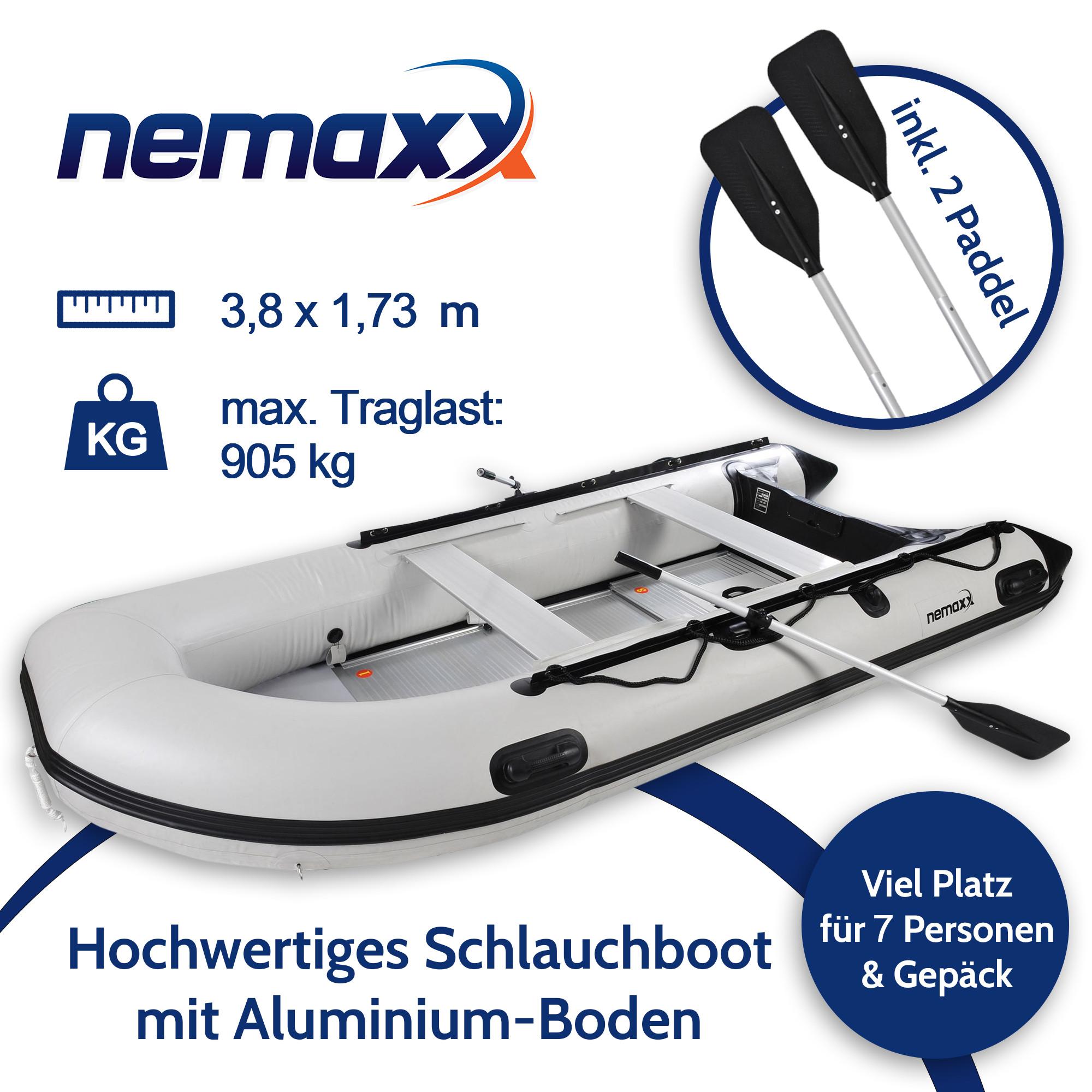 Bateau Pneumatique NEMAXX 3,80 M – 7 Places, Fond Alu, 2 Pagaies Et Pompe Incluses
