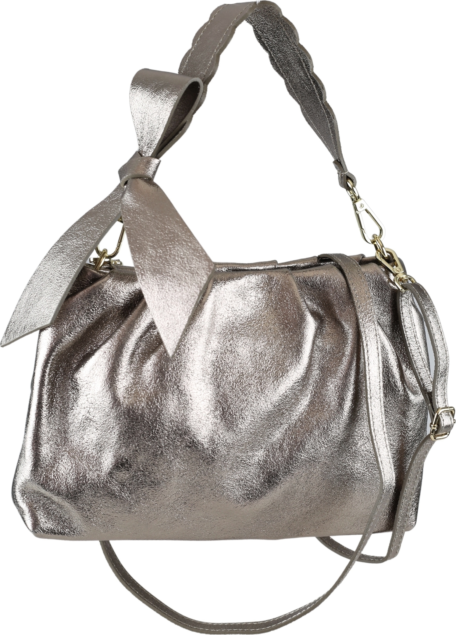 Umhängetasche Champagner aus Leder, mit Schleife von collezione alessandro