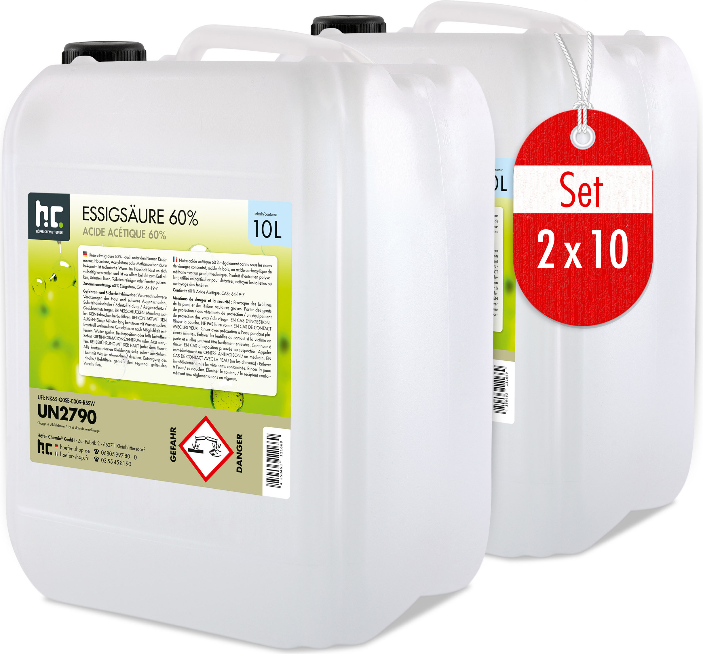 Höfer Chemie 2x 10 L Essigsäure 60%