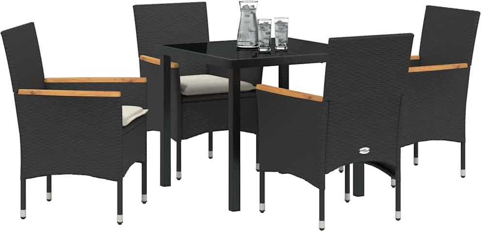 Garten Essgruppe mit Kissen 5 pcs Schwarz Poly-Rattan