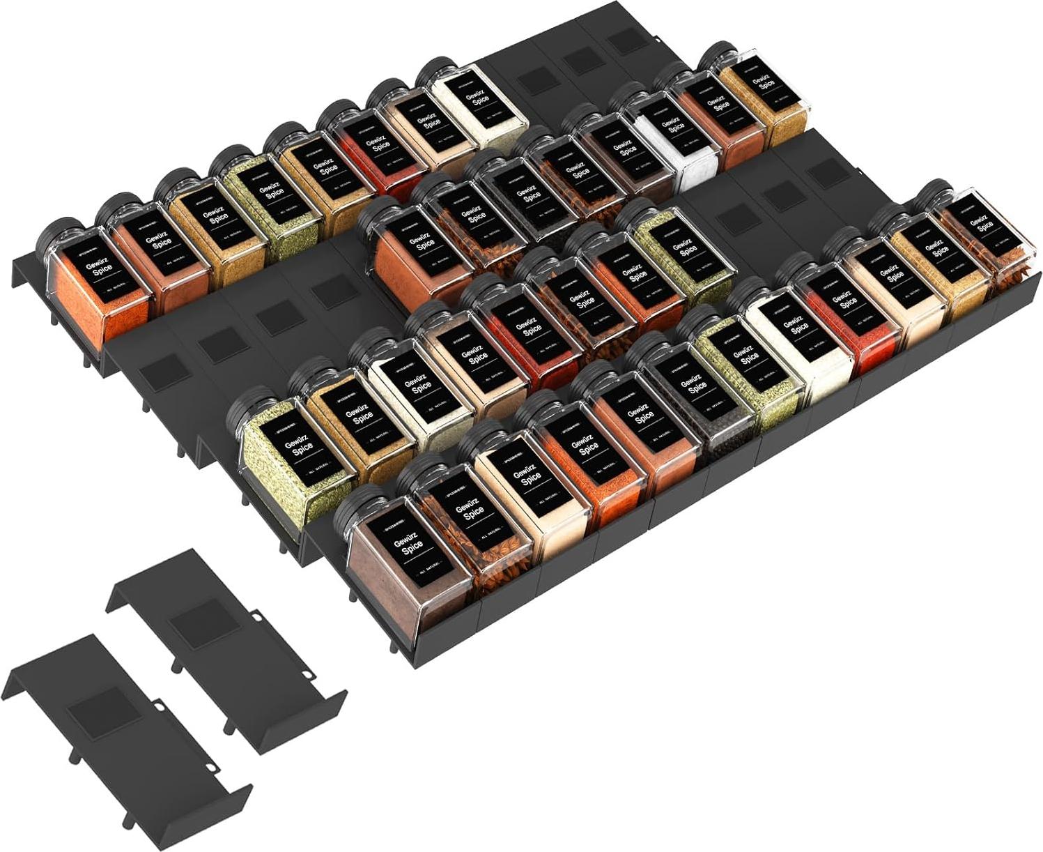 Markenlos Schubladen-Kräuterorganizer - 48-teiliges Patchwork-Kräuterregal zur Küchenorganisation