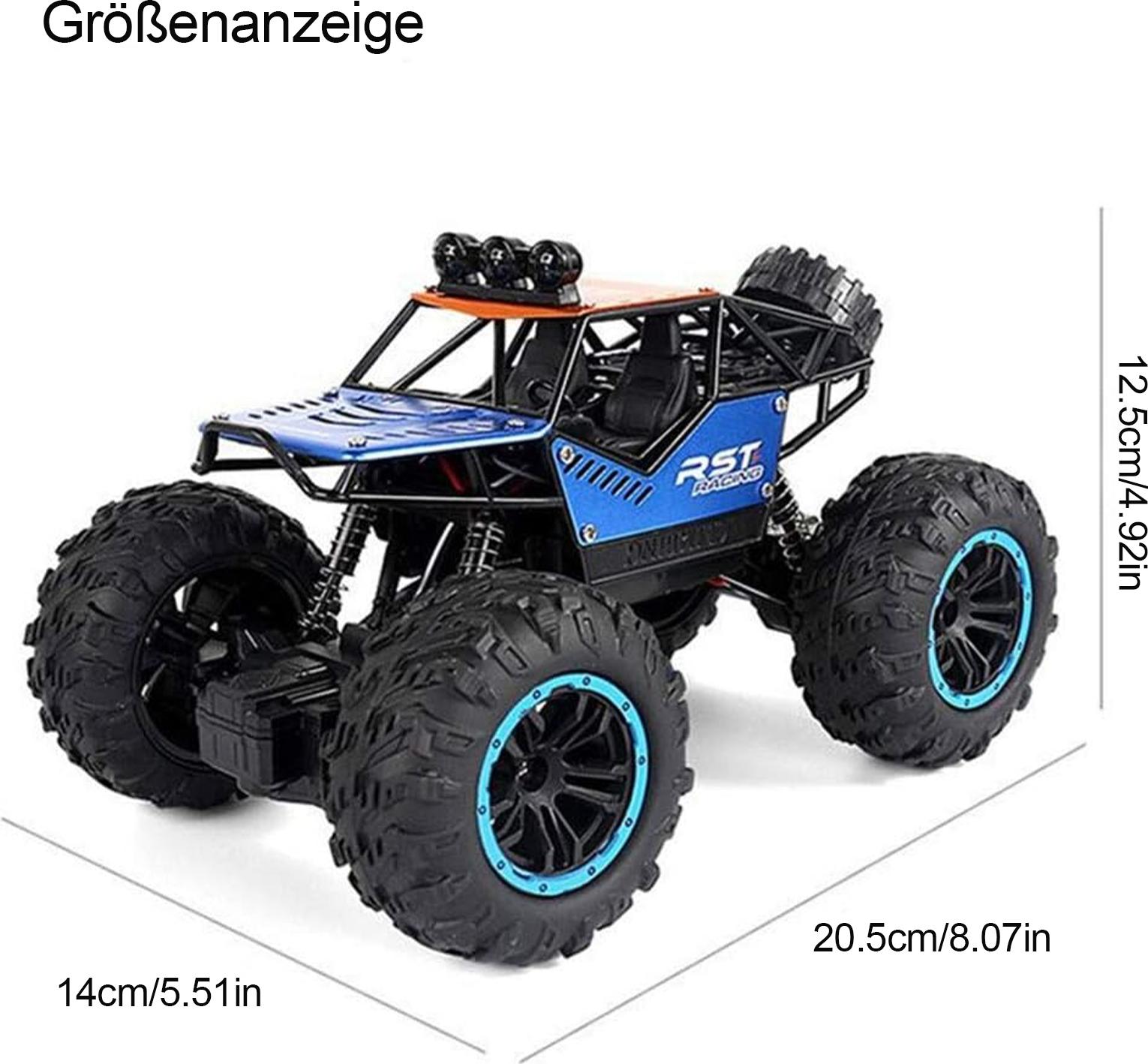 MODFU Ferngesteuerte Autos, Kinder RC Auto – Ferngesteuertes Offroad Fahrzeug, Metall, Stoßdämpfer, Blau, robust & sicher für drinnen & draußen