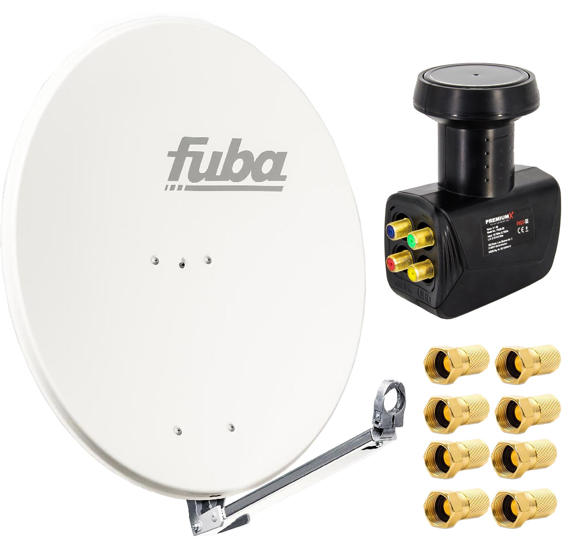 Fuba DAL 800 W Satellitenantenne Alu Weiß LNB Quad 8x F-Stecker