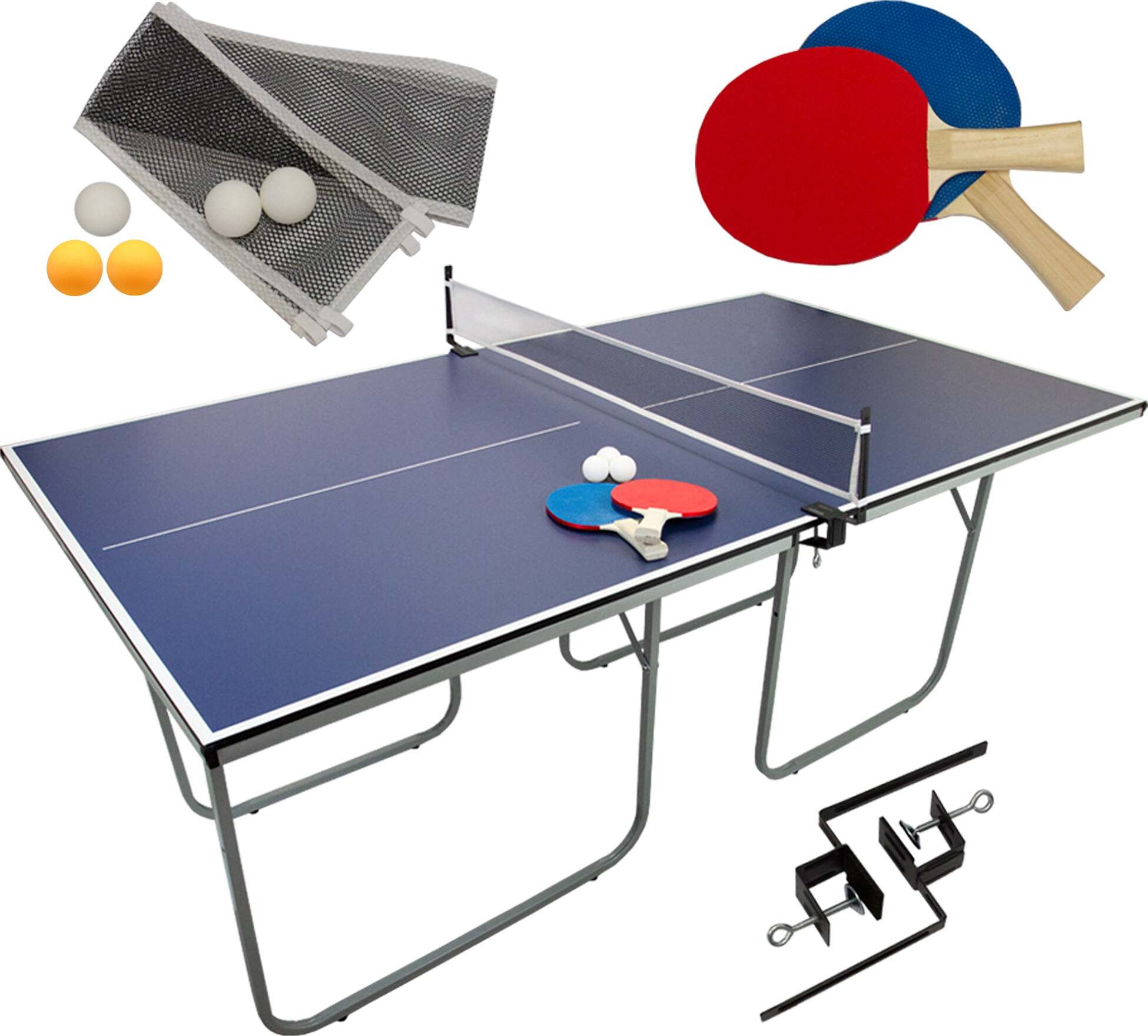 Monster Shop Ping-Pong-Tischtenisplatte, faltbar, kompakt, Innenbereich, 2 Schläger, 5 Bälle 211211F1