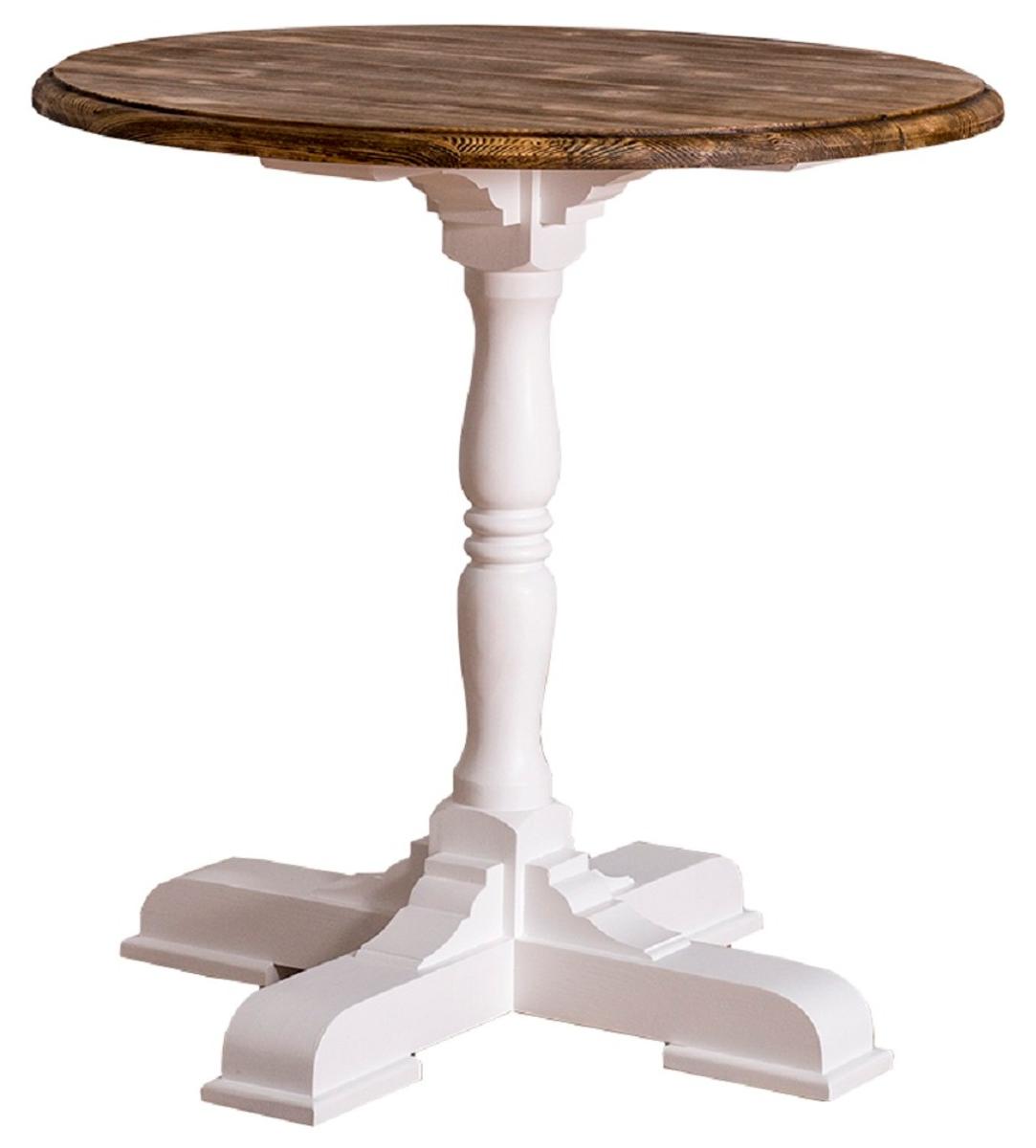 Casa Padrino Landhausstil Esstisch Weiß / Braun Ø 78 x H. 78 cm - Runder Küchentisch im Landhausstil