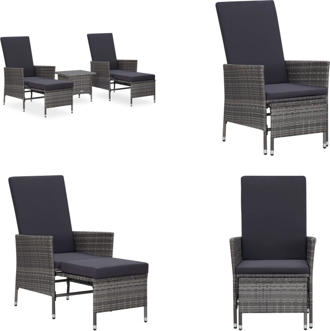 vidaXL 3 tlg. Garten Lounge Set mit Kissen Poly Rattan Grau - Garten-Lounge-Set - Gartenlounge-Set - Gartenmöbel-Set - Loungemöbel-Set HL3059373