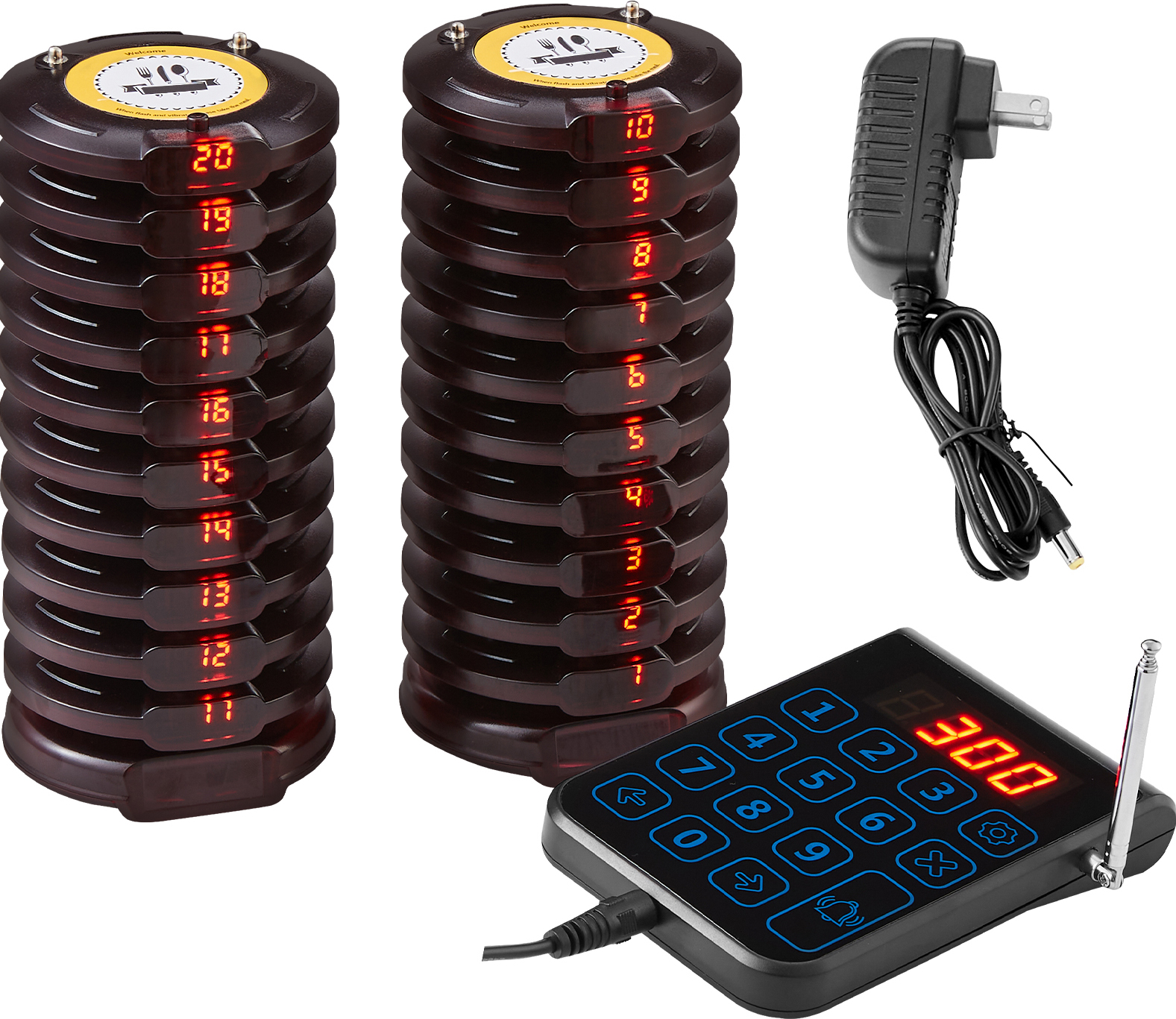 SucceBuy Restaurant-Pagersystem, kabelloses Warteschlangensignal mit 500 m Reichweite. Piepser zum Rufen von Gästen mit Vibration und Blinken