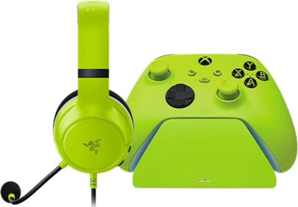 Razer Essential Duo Bundle pre Xbox - káblové slúchadlá a rýchlonabíjačka pre ovládač Xbox (Kaira X pre Xbox, 50 mm meniče Triforce, kardioidný mikrofón HyperClear) Lime