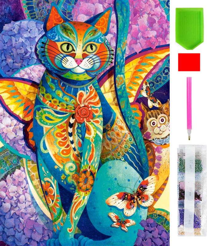RealG RC-K-147 Diamantmalerei-Set 5D, 20 x 30 cm, Katze