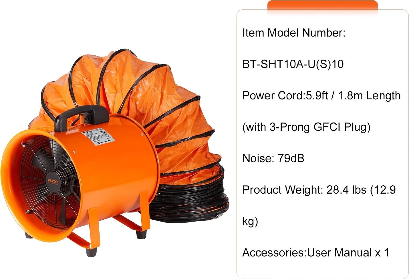 Priemyselný odsávací ventilátor, prietok vzduchu 1070 CFM, robustná oceľová konštrukcia, 255W 10M 10in