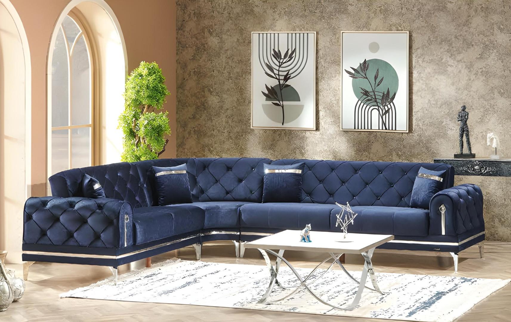 Blau Luxus Sofa L Form Design Polstermöbel Wohnzimmer Ecksofa Möbel