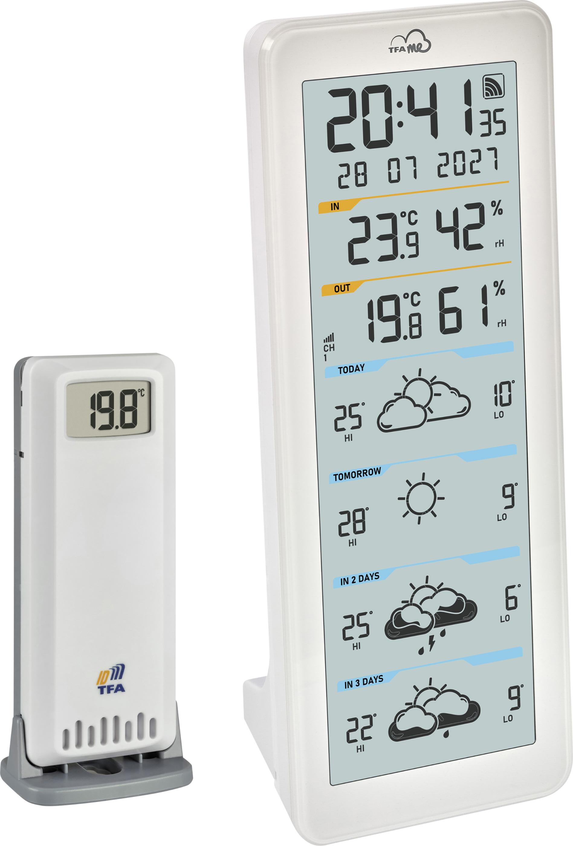 infactory barometro: Stazione meteorologica wireless con sensore esterno, display a colori, orologio radio, sveglia, bianco (stazione meteorologica wireless con display a colori