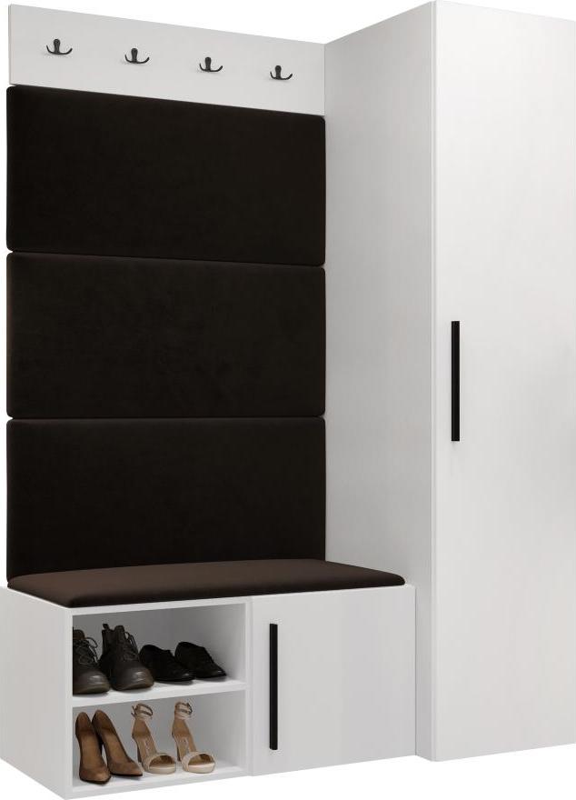 MIRJAN24 Garderoben-Set Medi II, Schuhschrank, Kleiderhakenbrett, 4x Paneel 84x42, 4 Kleiderhaken (Farbe: Weiß, Manila 04)