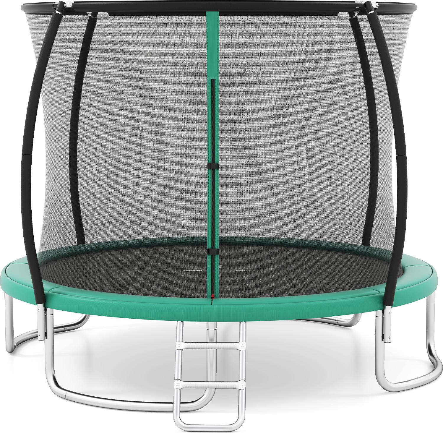 COSTWAY 305 cm vonkajšia trampolína, záhradná okrúhla trampolína s rebríkom, bezpečnostnou sieťou, krytom okraja a kovovým rámom, kompletná detská trampolína