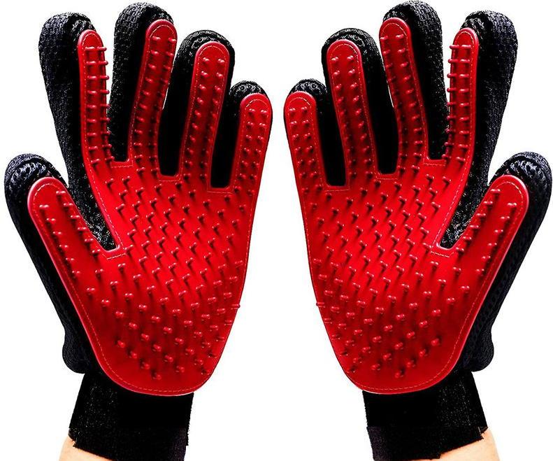 Gadgetpoint Fellpflegehandschuh - Fellpflege - Hund - Katze - Haustiere - Linke Hand - Rot