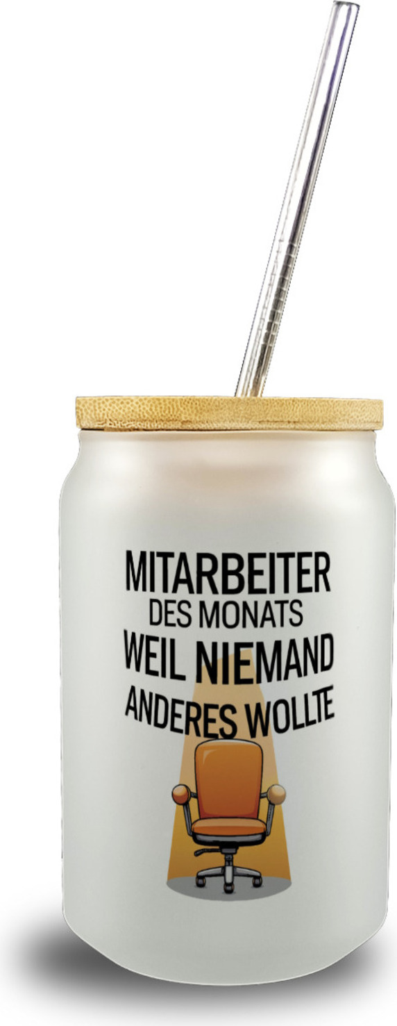speecheese Leerer Bürostuhl Mitarbeiter des Monats Trinkglas mit Bambusdeckel