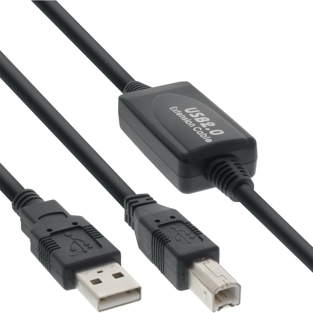 InLine® USB 2.0 Kabel, aktiv mit Signalverstärkung "Repeater", A an B, 10m 34511I