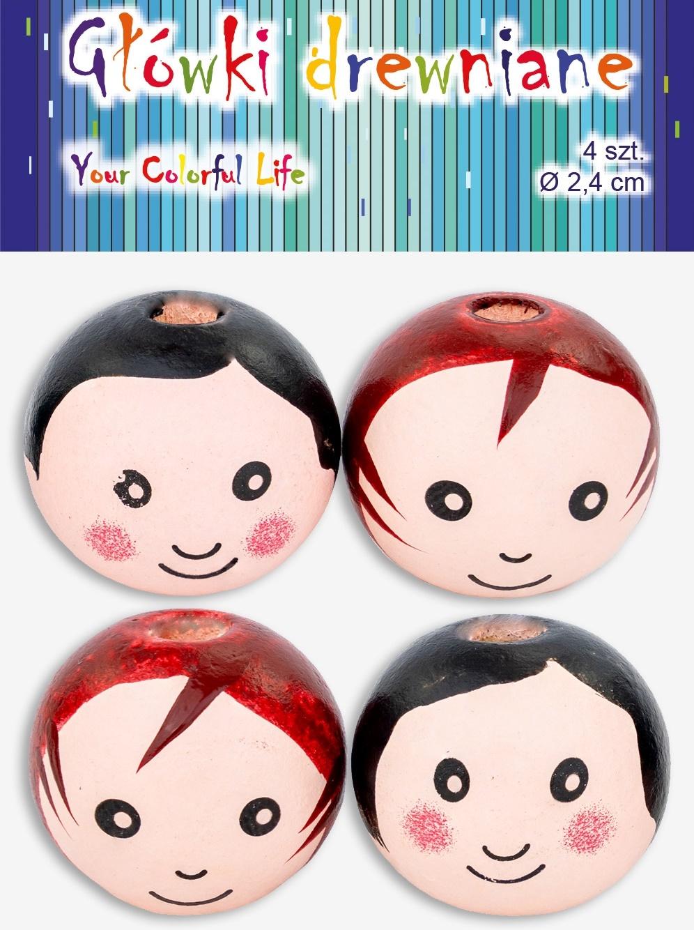 PJG Holzperlen Kugeln LÄCHELNDE GESICHTER 2 5cm 4St.