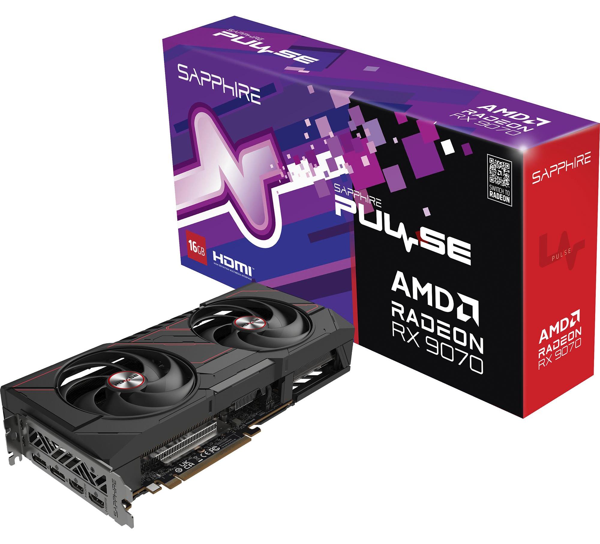 Sapphire PULSE Radeon RX 9070, Radeon RX 9070, 16 GB, GDDR6, 256 bit, 7680 x 4320 px, PCI Express x16 5.0