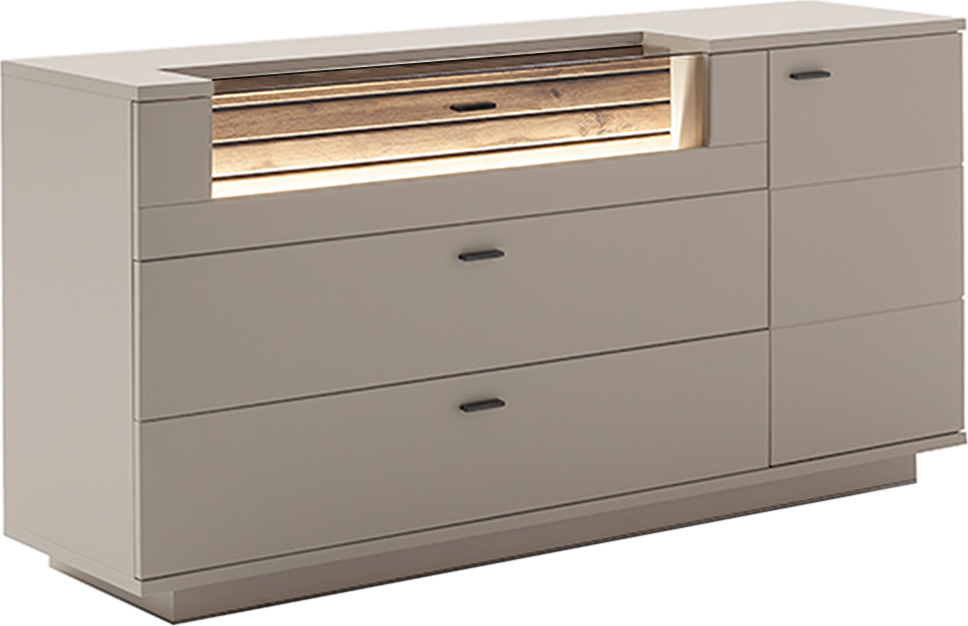 Lomadox Sideboard 165 cm in grau mit Eiche inkl. Beleuchtung LIEZEN-05 LA05-LIEZEN-05-SET22