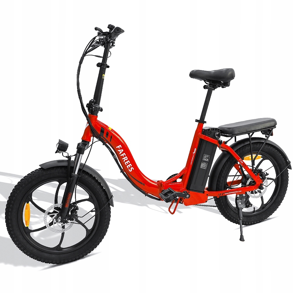 Fafrees F20 Skladací elektrobicykel, 20-palcový horský elektrobicykel s hrubými pneumatikami, snežný elektrobicykel, 36 V/16 Ah, lítiová batéria, 250 W červená