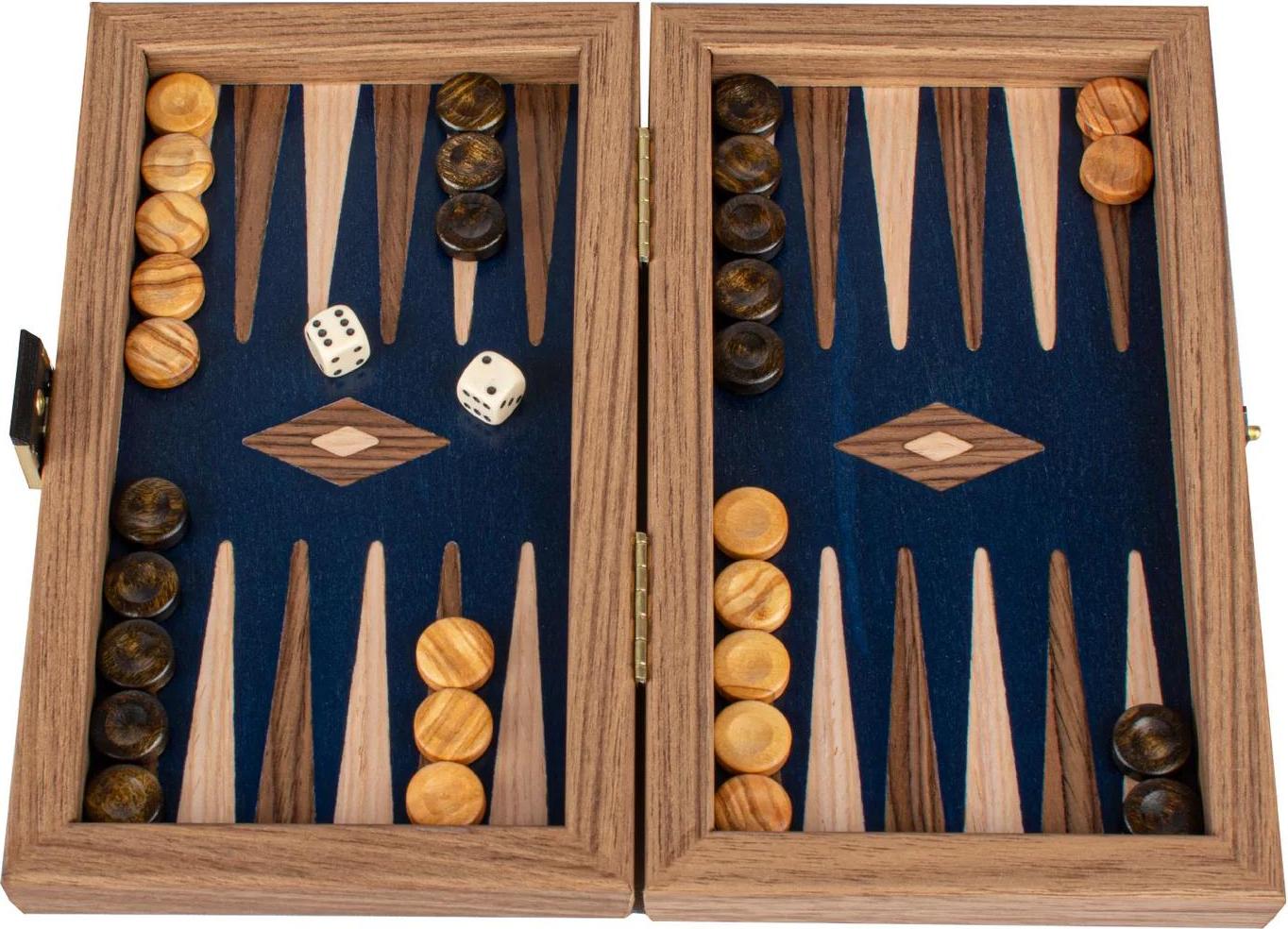 Manopoulos Premium Backgammon Set – Amerikanischer Nussbaum – Reiseformat (20x12 cm)