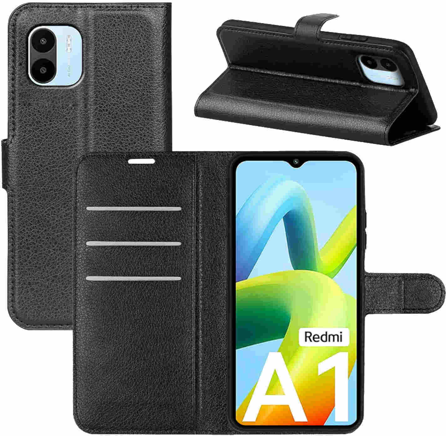 Pre mobilný telefón Xiaomi Redmi A2 / A1 Puzdro z čiernej syntetickej kože