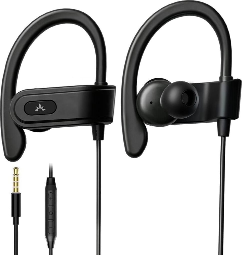 s mikrofónom, káblové bežecké slúchadlá s háčikom cez uši, bežecké slúchadlá do uší s ušnými klipmi na tréning v posilňovni