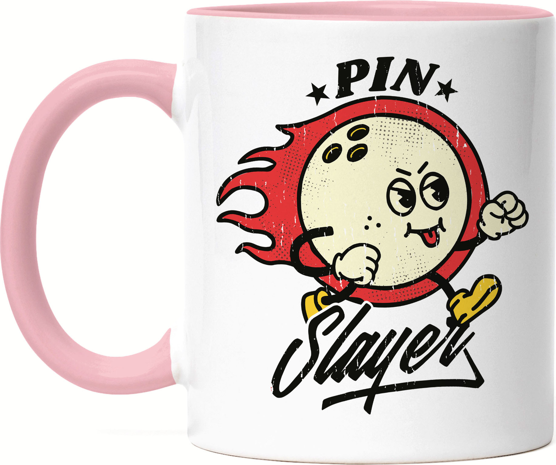 Hey!Print Pin Slayer Tasse Rosa Bowling Bowlingball Bowlingbahn Kegelbahn Kegeln Kegelball Spiel Sport Pins Freizeit Hobbie HP-1845-T-Rosa