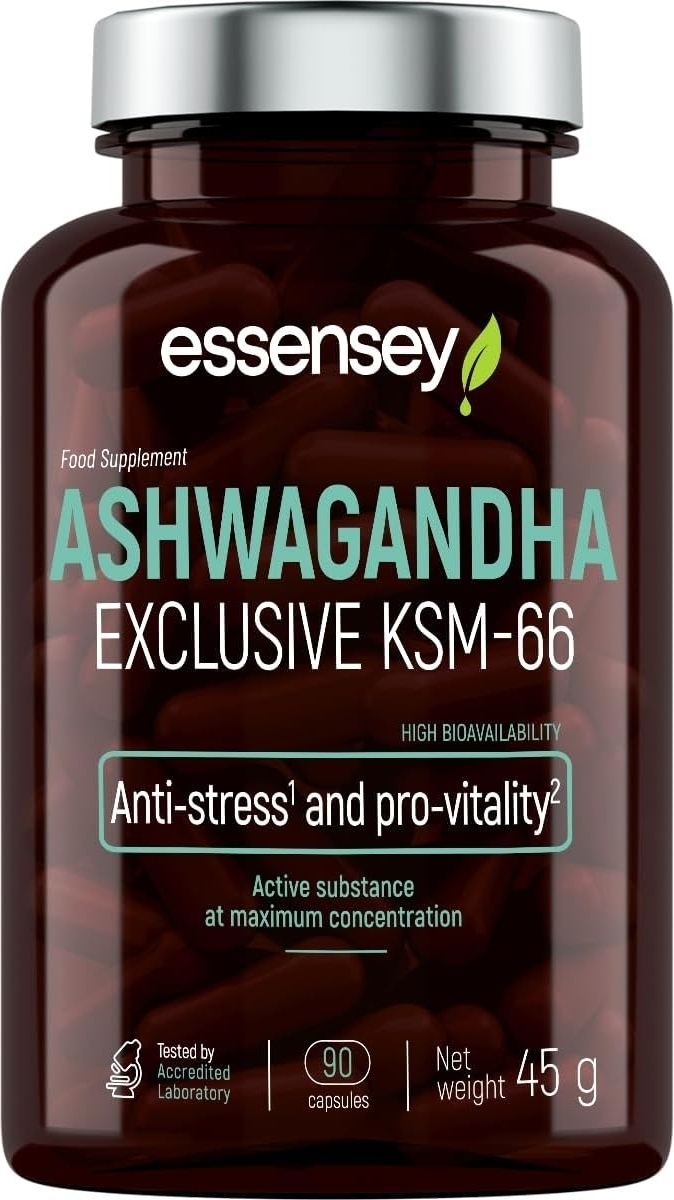 ESSENSEY - ASHWAGANDHA I 200mg I 90 Kapseln I Ashwaghanda KMS-66 I 10 mg Vitanolide I Vegetarier & ohne Zustze I KSM-66 Premium-Rohstoff I Zellulosekapsel