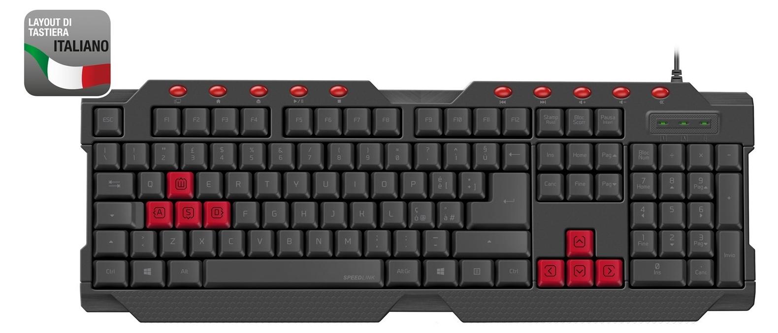 Speedlink FERUS Gaming Tastatur Schwarz IT Layout SL-670000-BK-IT