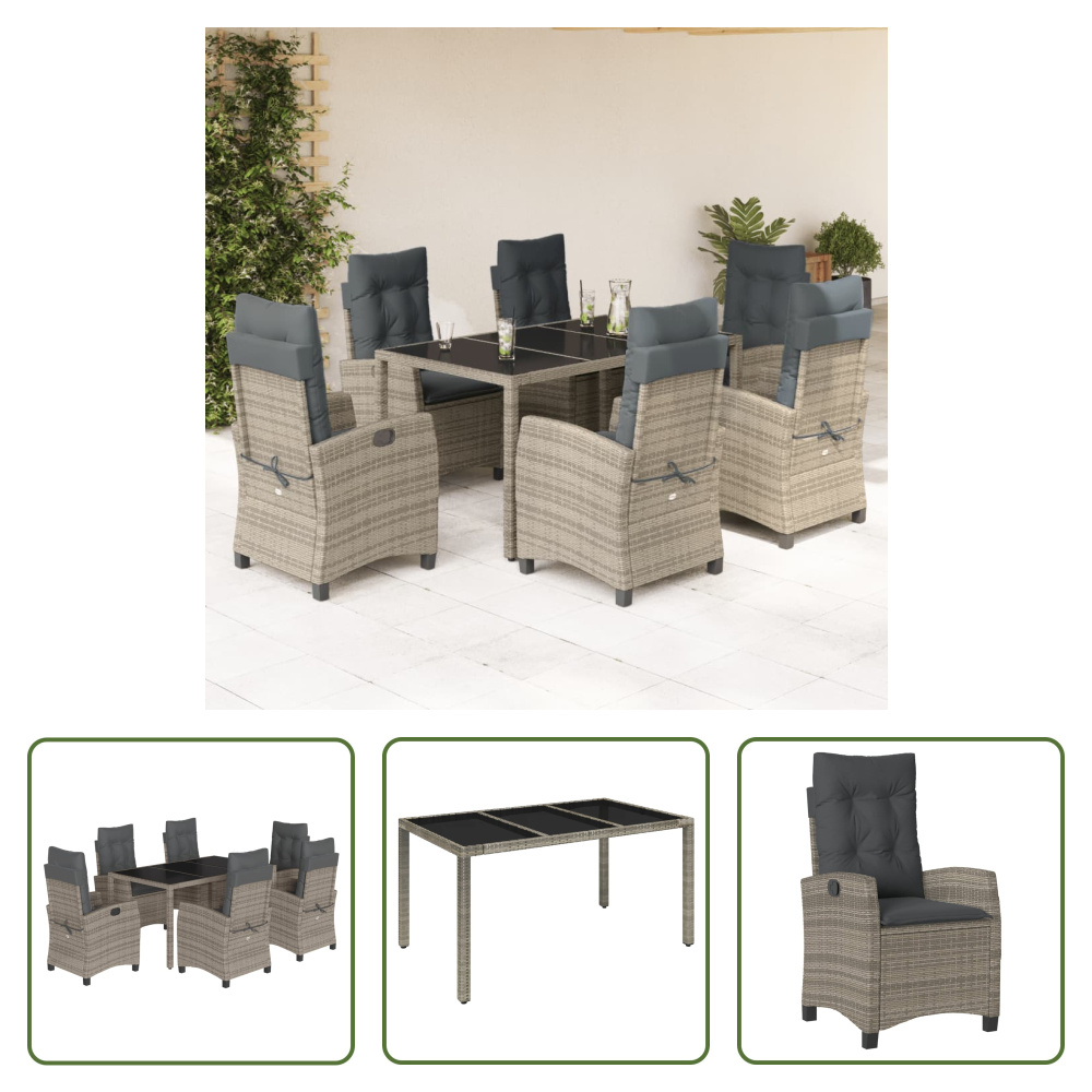 The Living Store 7-dielny záhradný jedálenský set s vankúšmi sivý polyratan