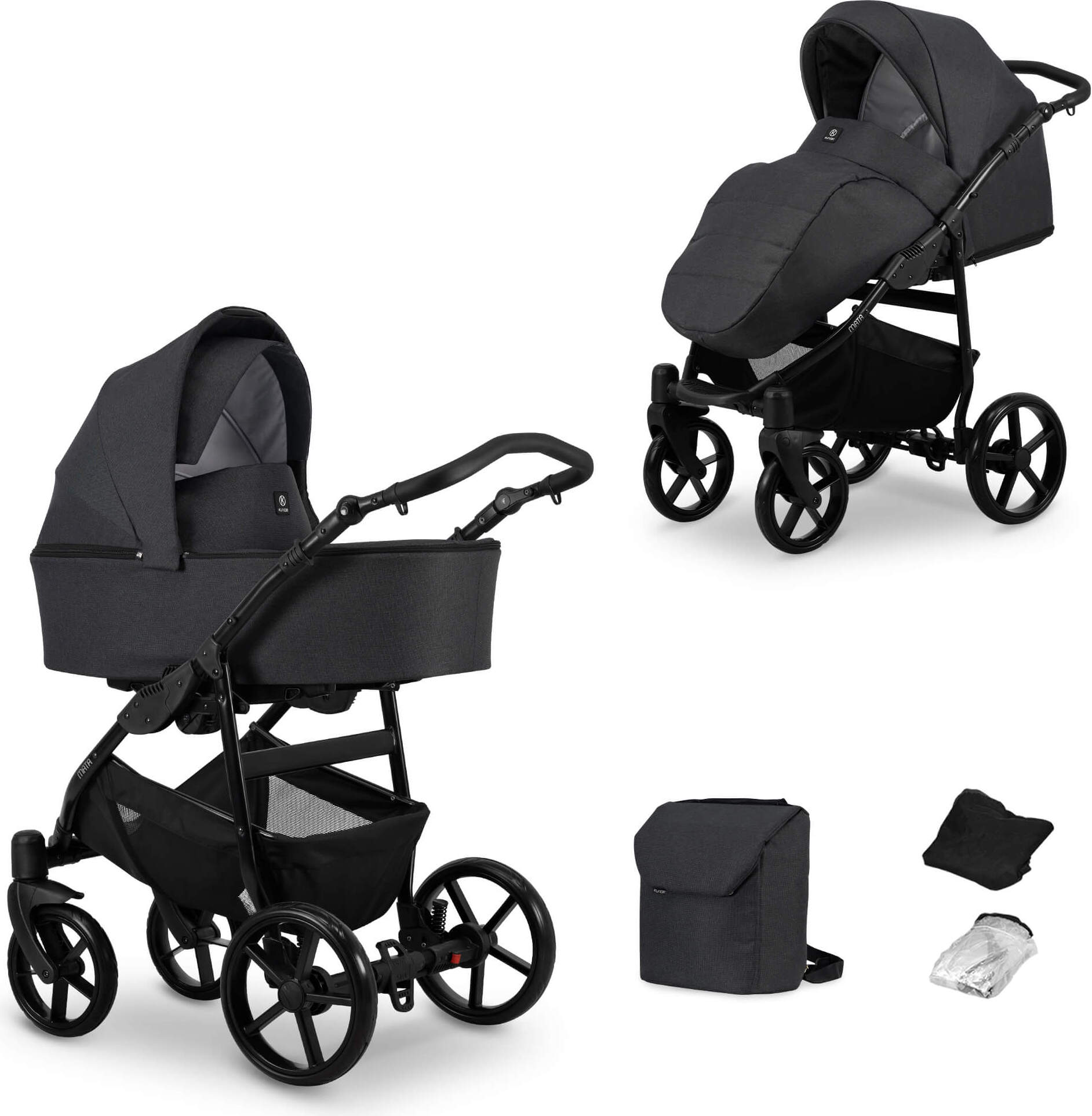 Kinderwagen MATA Sportwagen Babywagen Babyschale Komplettset Kinder Wagen Set 2 in 1 (graphite, Rahmenfarbe: Schwarz)