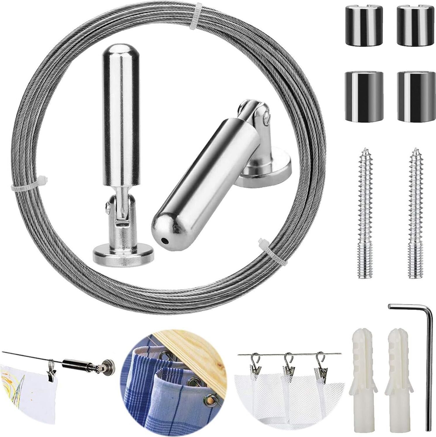 bedee Vorhang Seil, Edelstahl Vorhang Seilspanngarnitur, Drahtseil Seilspanngarnitur zum Aufhängen von Fotos, Notizen, Lampe