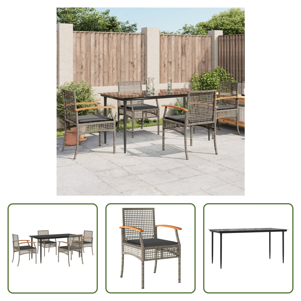 The Living Store 5-dielny záhradný jedálenský set s vankúšmi sivý polyratan