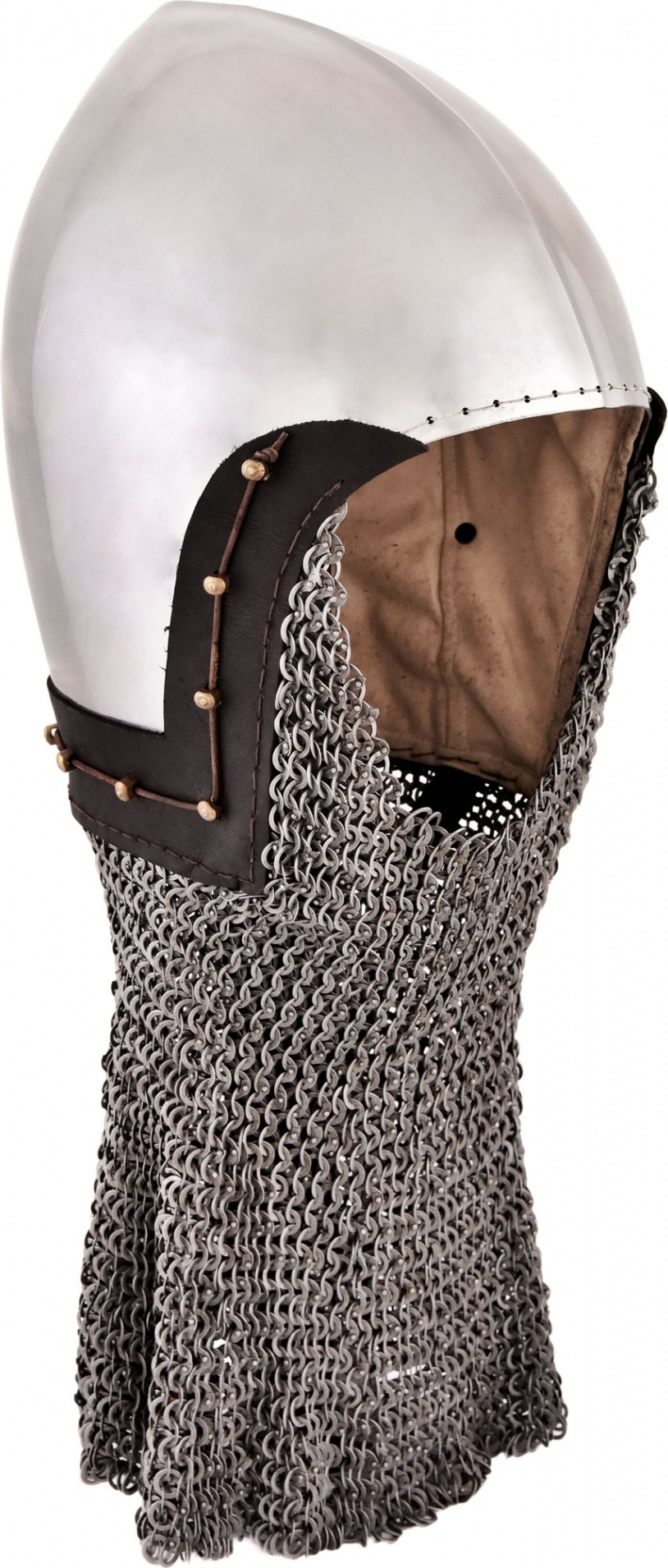 Beckenhaube mit Kettenbrünne aus vernieteten Flachringen, 2 mm Stahl : M Größe: M