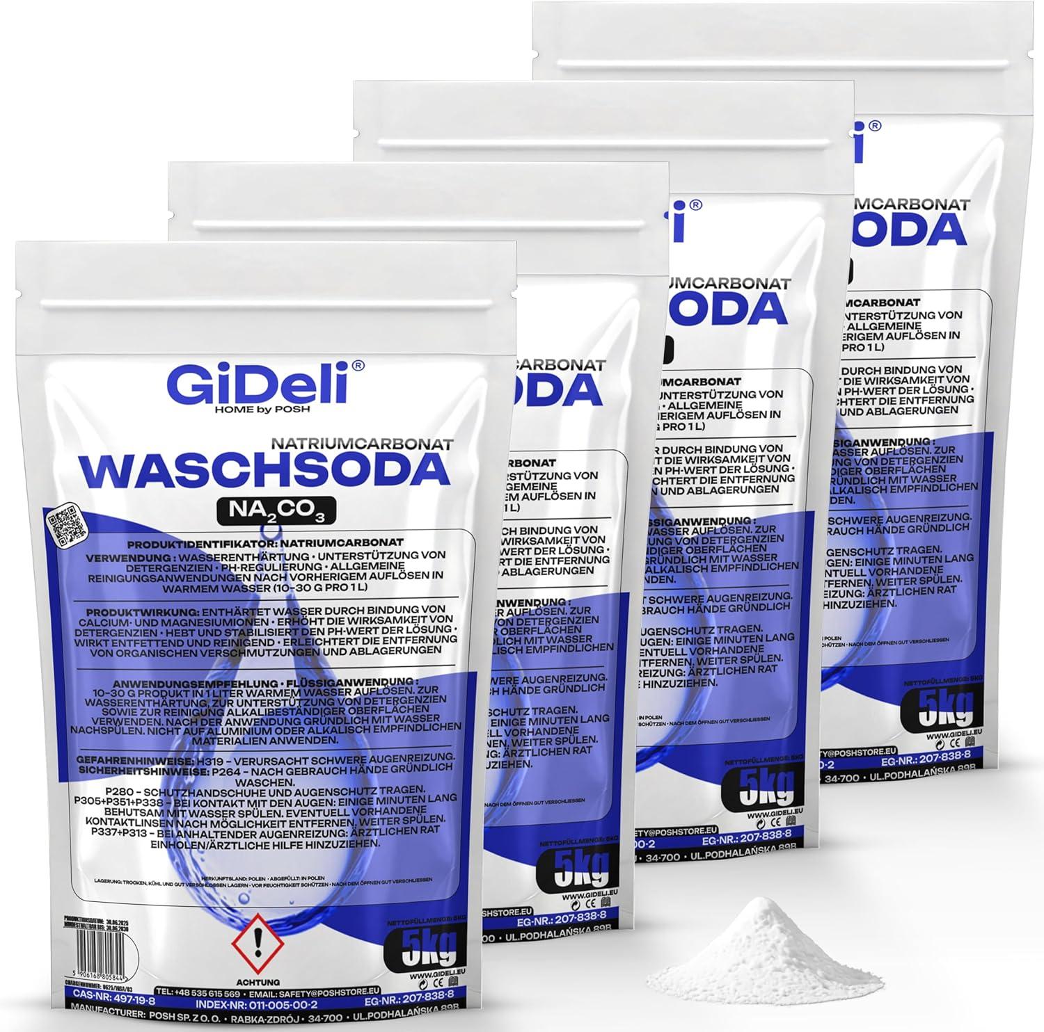 Posh Waschsoda 20kg Natriumcarbonat Na2CO3 Kalziniert Waschmittel Waschpulver GiDeli