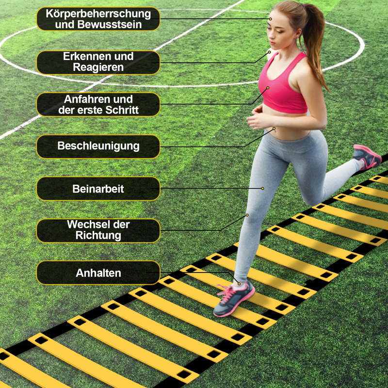 Jopassy Koordinationsleiter Fußball Speed-Agility-Trainingsset Fitnessleiter Agility-Leiter Beweglichkeitstrainingsset Trainingszubehör Koordinationsleiter Trainingsleiter 42cm RL-SG8935-1-BDo