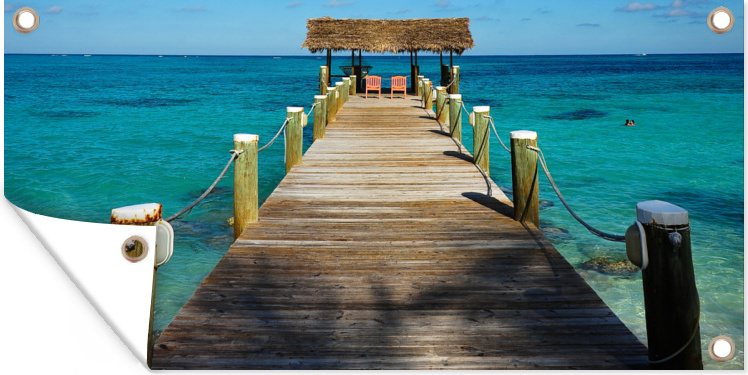 MuchoWow® 80x40 cm Outdoor-Poster Gartendeko Sichtschutz Garten Poster für den Garten Bootssteg auf den Bahamas 133|313184156