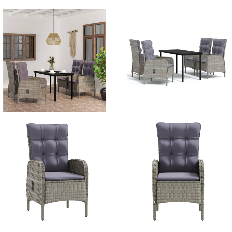 vidaXL 5-dielny záhradný jedálenský set s vankúšmi sivý a čierny - Záhradný jedálenský set - Záhradné jedálenské sety - Záhradný set nábytku - Záhradný set nábytku