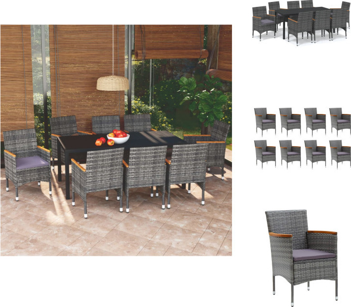 vidaXL 9-dielny záhradný jedálenský set s vankúšmi polyratan sivý - Záhradný nábytok sety