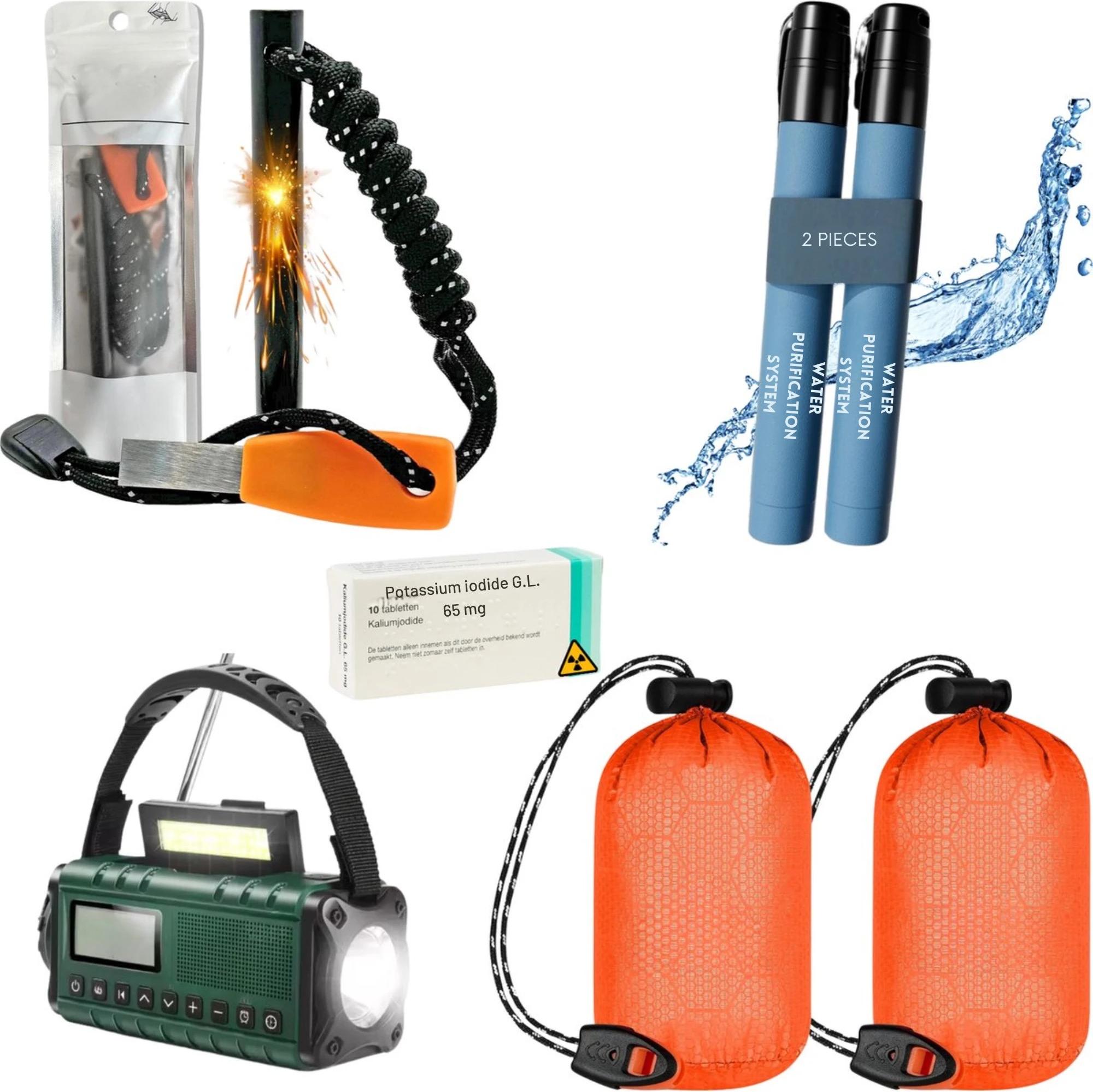 Sonstige Verlage Notfallset - 2x Notfallschlafsack - Jodtabletten - Notfallradio - Wasserfilter - 1000L - Feueranzünder 71959-0