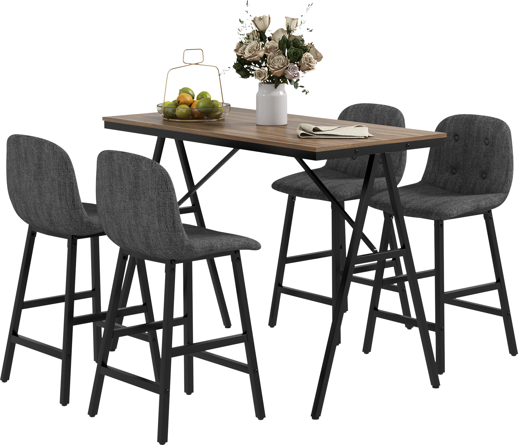 HOMCOM Ensemble Table De Bar 5 Pièces Avec 4 Tabourets - Table Cuisine 120x60 Cm Beige - Idéal Bistrot Et Salon