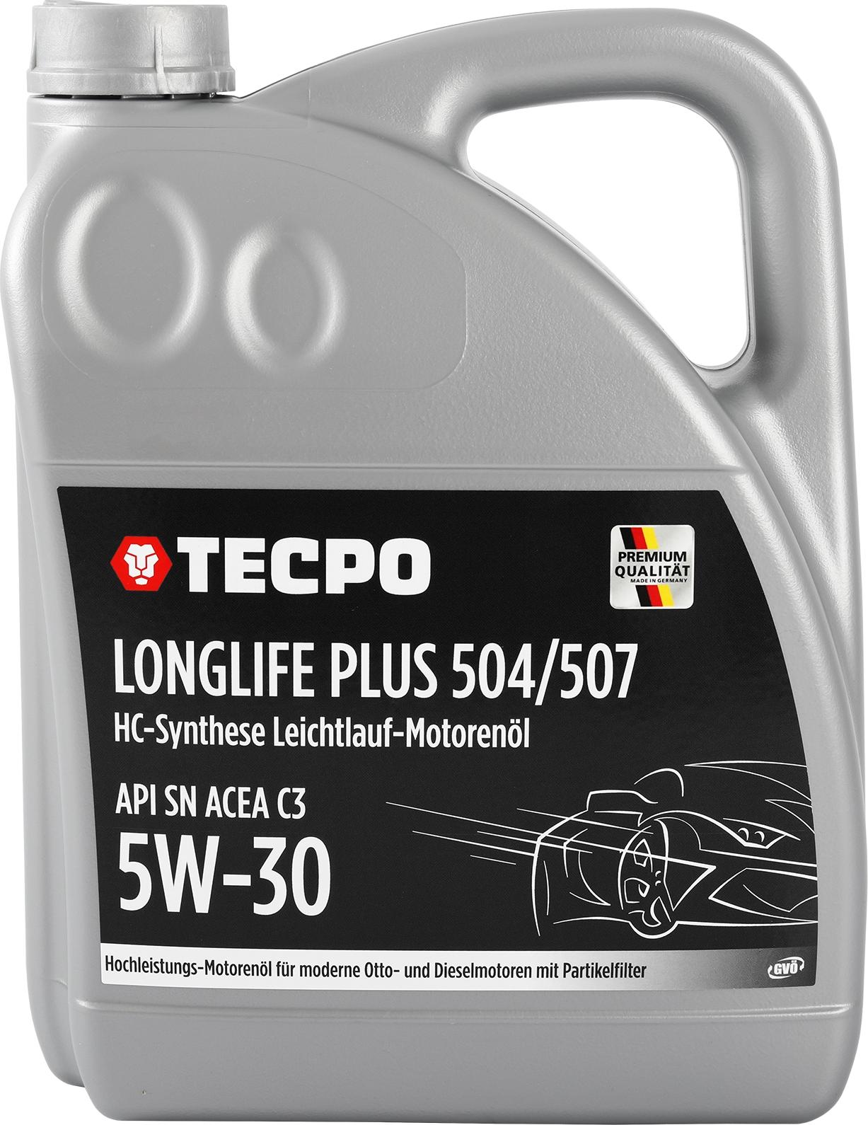 TECPO Motoröl 5 Liter 5W-30 LONGLIFE Plus HC Synthese ACEA C3 API SN / 504/507 / MB 229.31 229.51 / LL-04 C30 300200-5