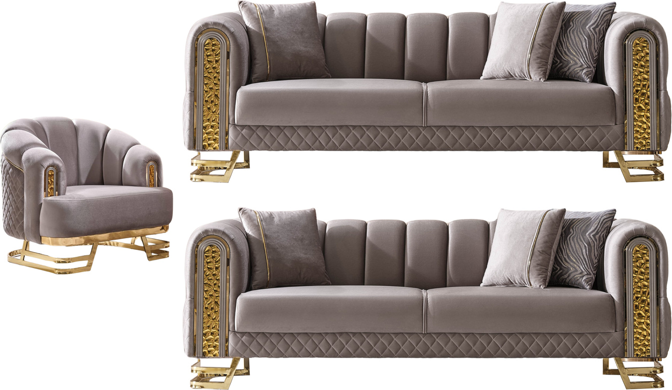 Villa Möbel Sofa Set Aveline Farbe: Taupe Stellvariante:3+3+1 Modernes Design mit klassischen Elementen kombiniert