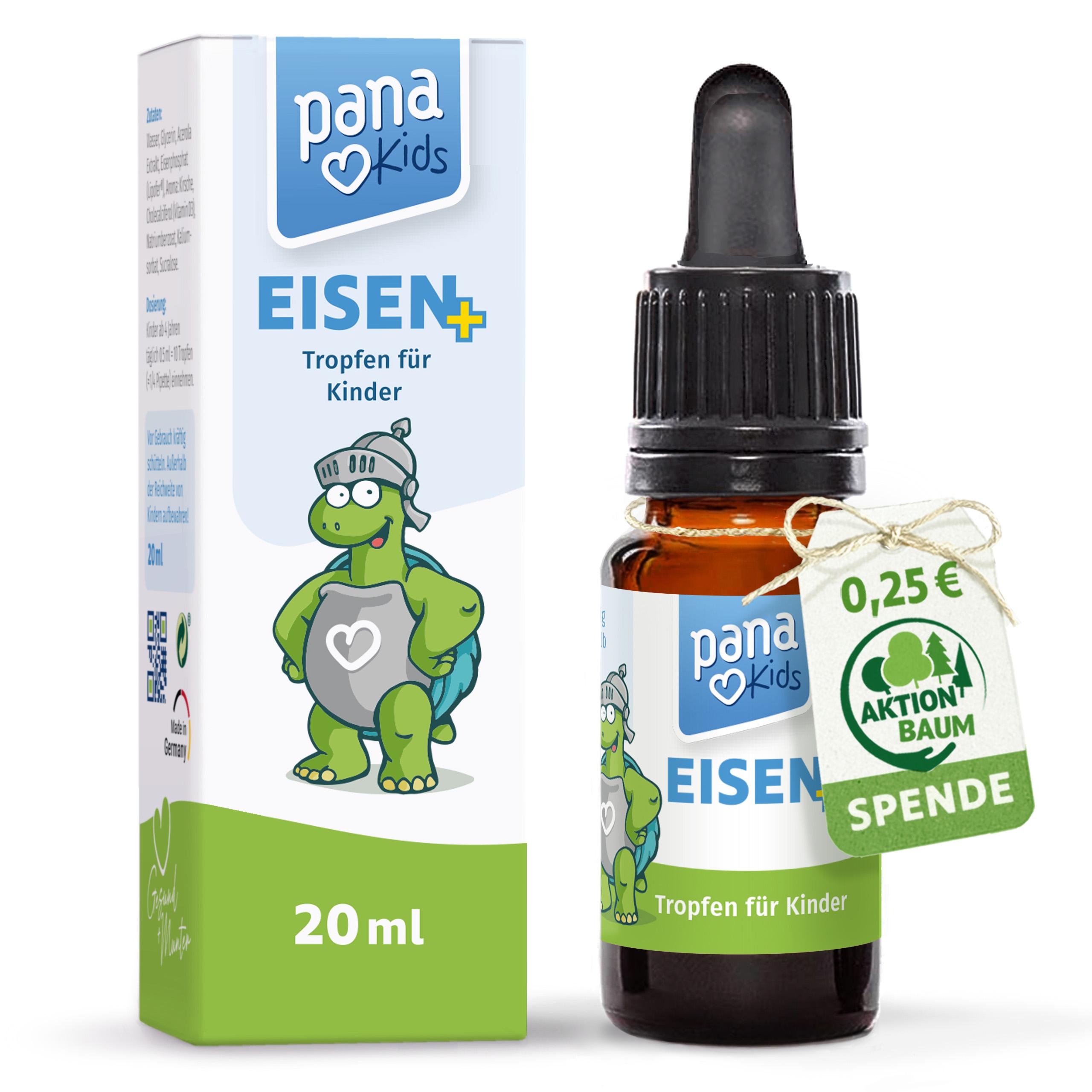 Panavitas PanaKids Eisen+ Tropfen für Kinder ab 4 Jahren mit Eisen, Vitamin C & D3 – Unterstützung von Immunsystem & kognitiver Entwicklung, 20 ml